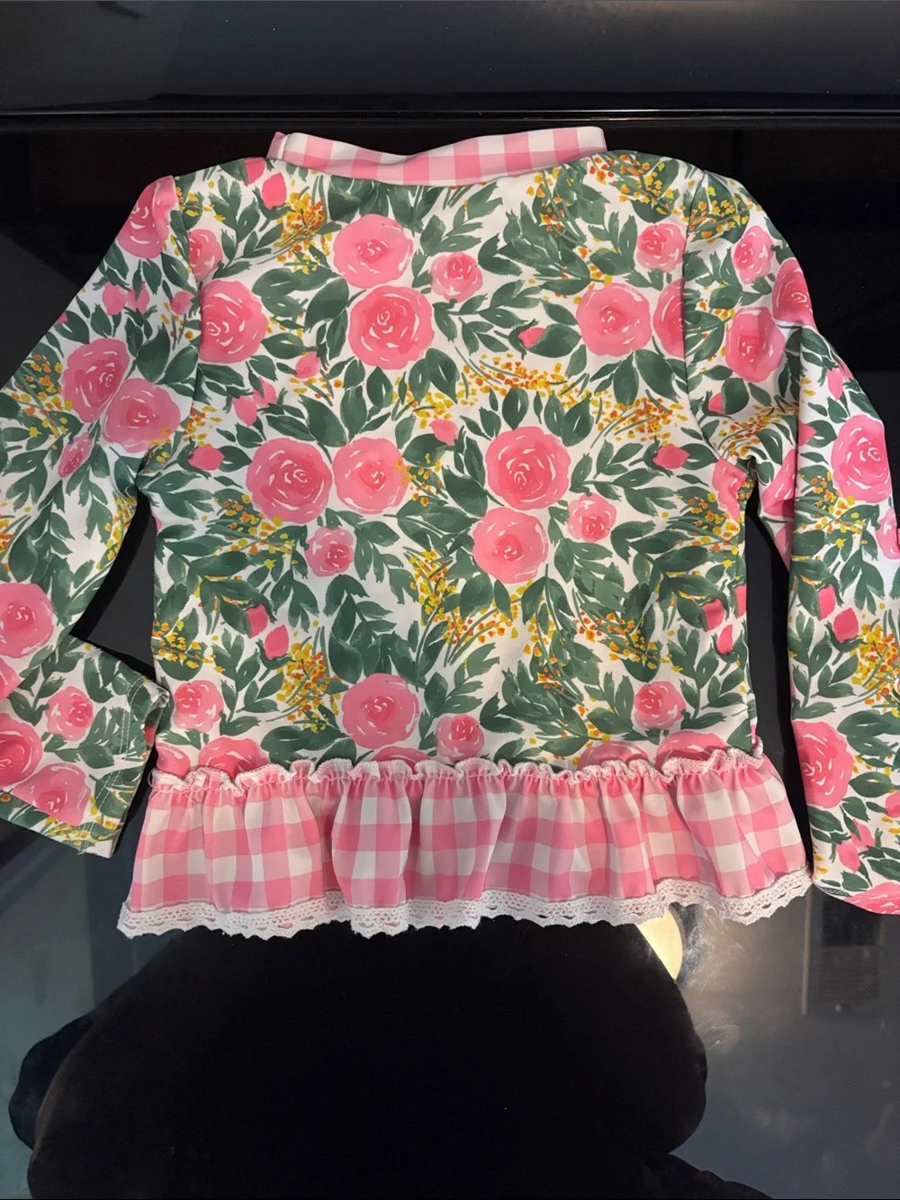 Girls Pink Floral Long-Sleeve Rash Guard Set